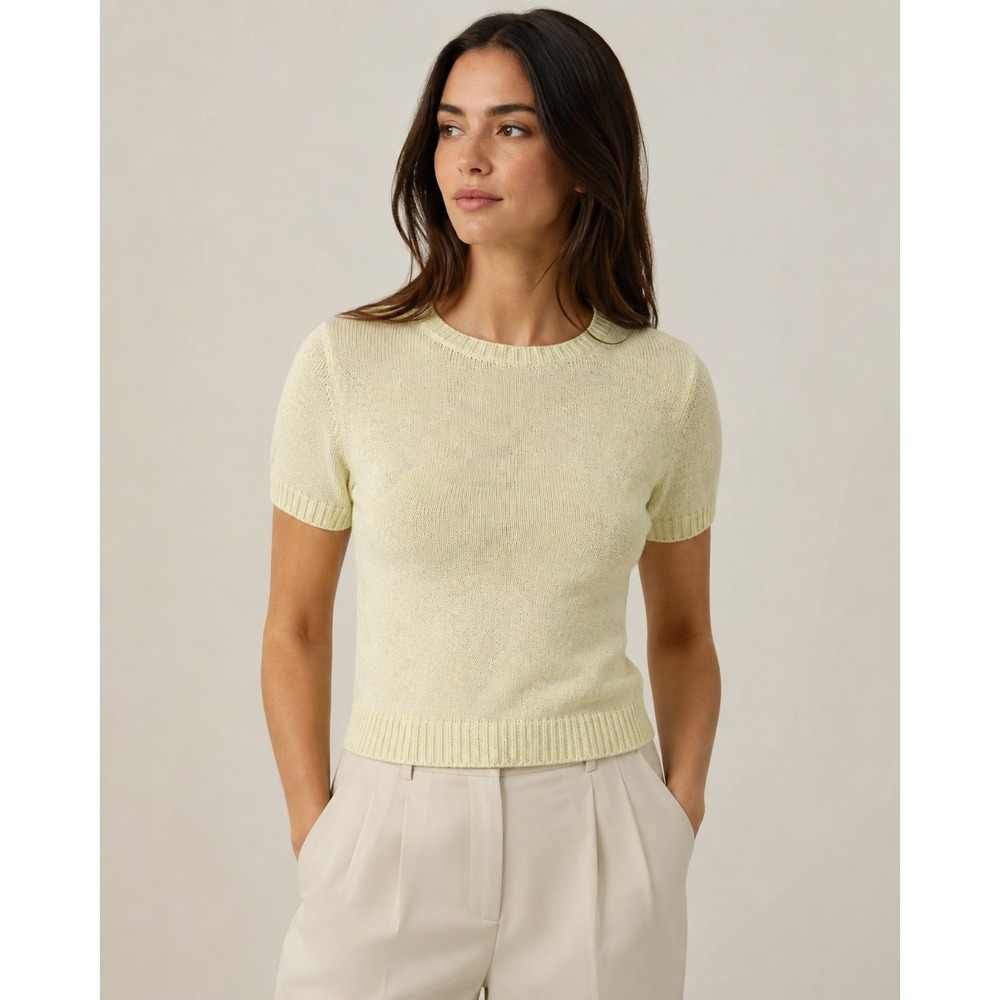 Vintage Yellow Knit Sweater Womens Small LL Bean Short Sleeve Preppy